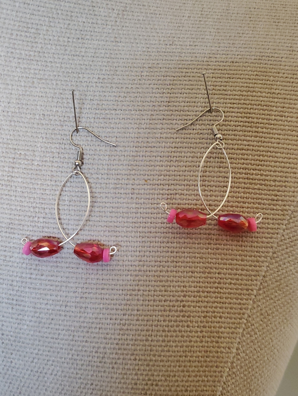 Handcrafted Pink Bead Dangle Earrings